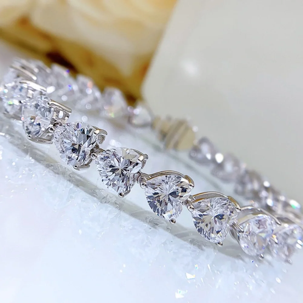 ❤️18k 23ct Heart Tennis Bracelet - Picture 6 of 16